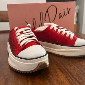 Wild Pair High FiveFRed bling and White Women's Sneakers